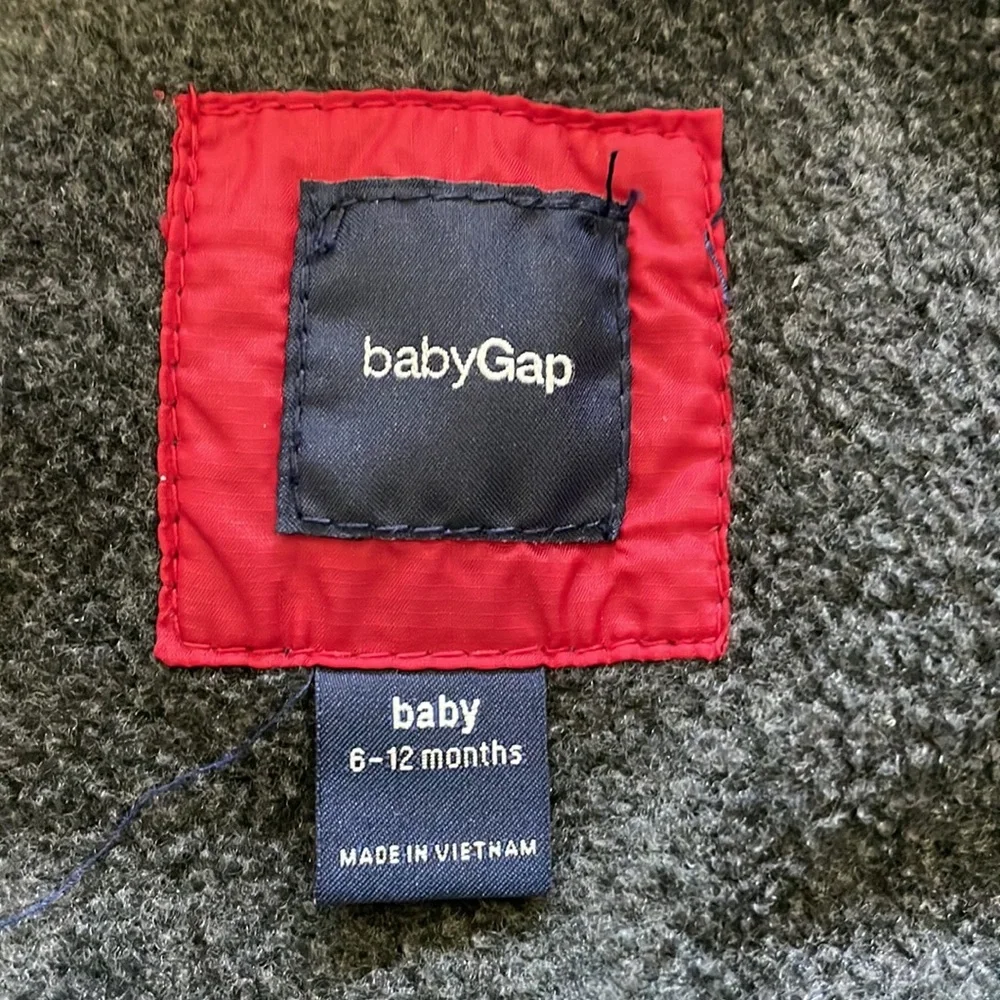 Baby Gap brick red & gray puffer jacket with attached hood.  Size 6-12 months